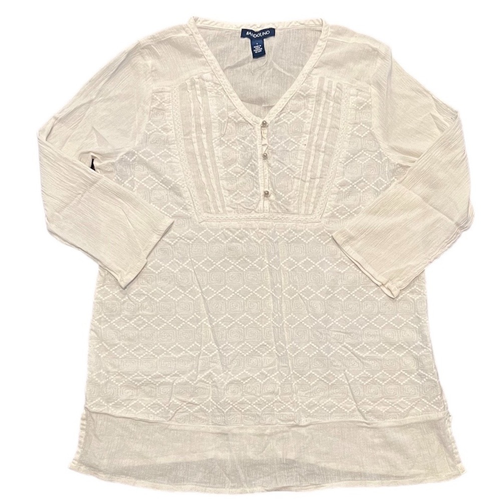 Bandolino Women’s Boho White Cotton Tunic Top Blouse